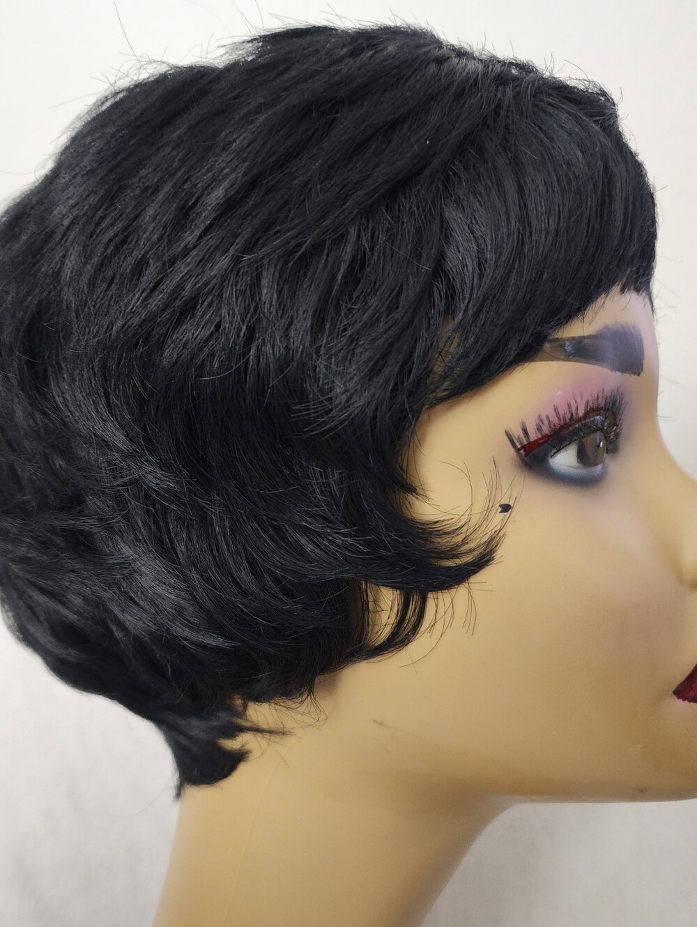 New Black Short Pixie Cut Wig With Adjustable Straps In Back